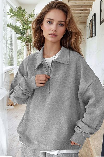 Millionaire Gray Fleece Oversize Sweatshirt - Half Zipper, Polo Collar, 3 Thread