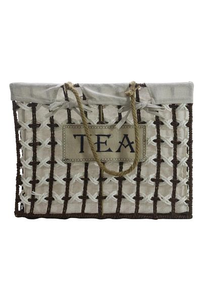 T.Concept Elegant Wire Rectangular Basket - Decorative Rope, Multi-Purpose, Brown-White Large (L)