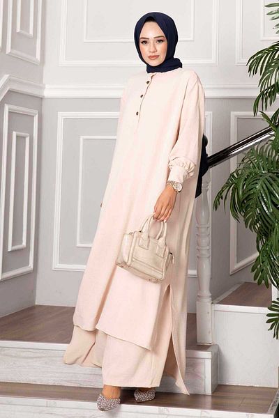 EBRUTESETTÜR Half Buttoned Long Hijab Double Set