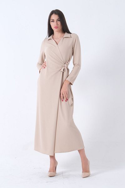 Feminist Stone Colored Wrap Knitted Dress - Side Tie 31061509