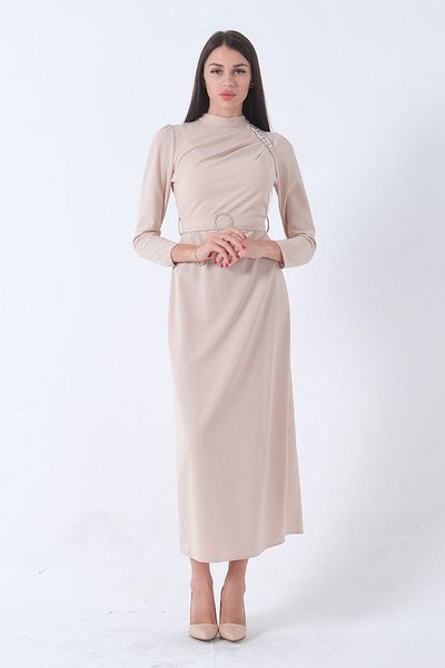 Feminist Dress with Stone Accessories and Belted - 4673001