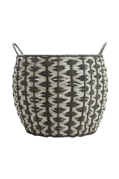 T.Concept Decorative Durable Oval Multi-Purpose Wicker Basket Grey-White Medium (m)