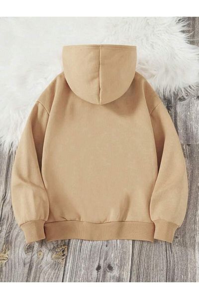 GLOWES Κίτρινο αρκουδάκι με στάμπα - Παιδικό Unisex Oversize Βαμβακερό φούτερ με κουκούλα