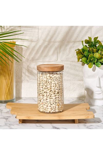 Glass In Love 700 ml Glass Jar with Wooden Lid, Transparent / Brown
