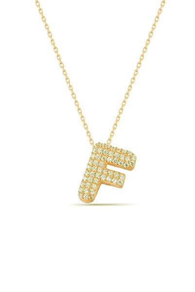 Karem Jewellery قلادة بحجر الزركون بحرف F - مطلية بالذهب للنساء