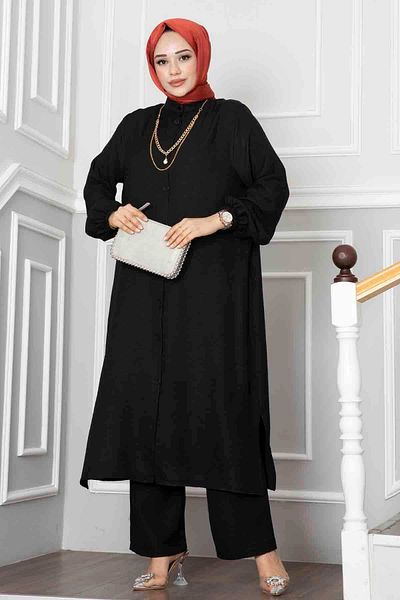 EBRUTESETTÜR Black Hijab Set - Button Tunic Set of Two