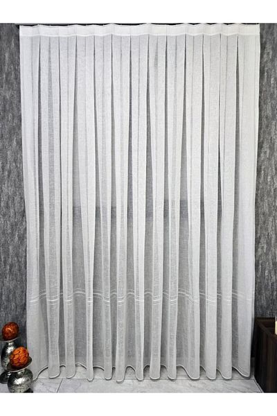 BBB Ecru Maria Linen Tulle Curtain - 1 and 2.5 Pleated, Taped Et3017