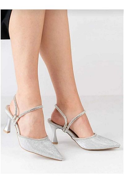 Dira Women's Silver Stone Detailed Heeled Stiletto Evening Dress Shoes