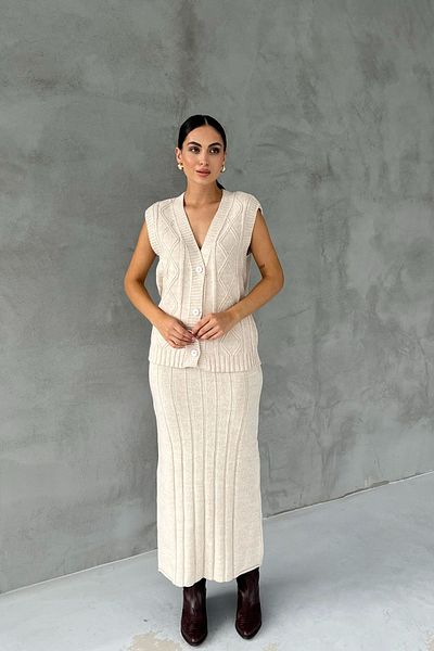 Seda Yalçın Atelier Beige Knitwear Vest and Bell Skirt Set