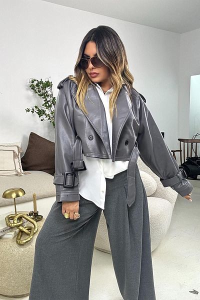 Sohotique By P Smoked Short Leather Trench Jacket Model