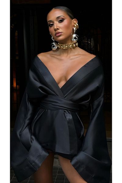 SK TRİKO Satin Black Evening Dress