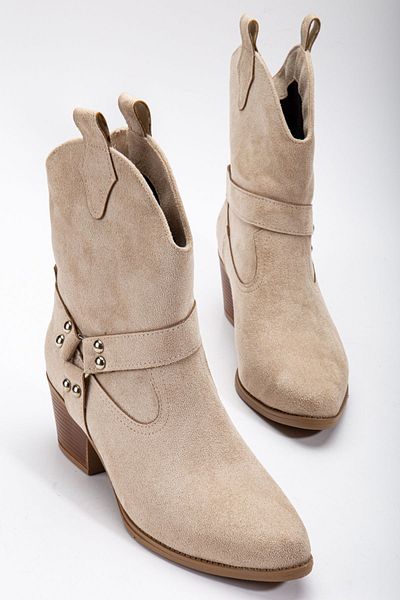 Tonny Black Γυναικείες μπότες Western Cowboy Skin Suede Thermo Sole με μυτερές μύτες
