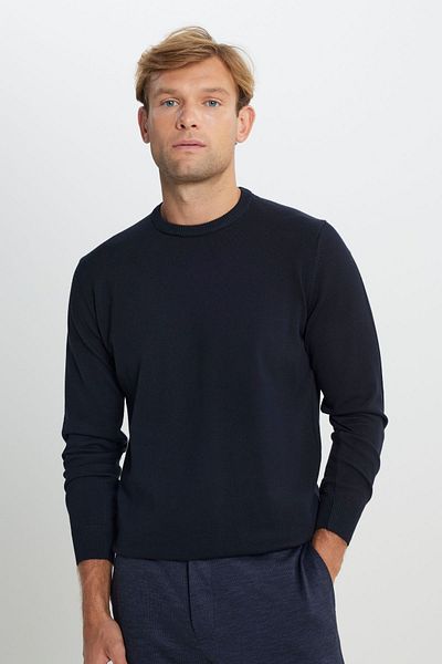 ALTINYILDIZ CLASSICS Ανδρικό πλεκτό πουλόβερ Navy Blue Cotton - Crew Neck, Standard Fit