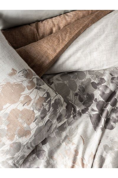 Cotton Box Blatt Gray Satin Double Duvet Cover Set