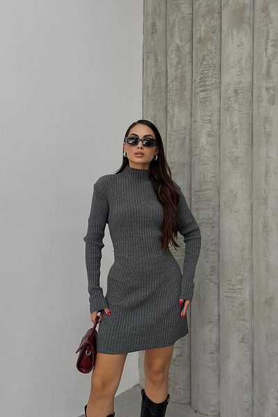 Neşeli Butik Μίνι Πλεκτό Γυναικείο Φόρεμα Anthracite Twill - NBDM1208