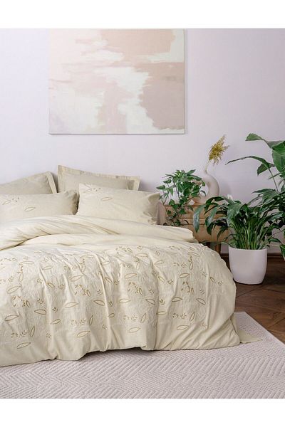 Cotton Box Σετ Παπλωματοθήκη από Βαμβακερό Λινό Διπλό Πέτο