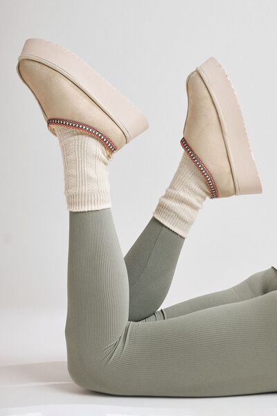 Limoya Χειμερινές γυναικείες παντόφλες Mhy Beige Suede με χοντρή σόλα