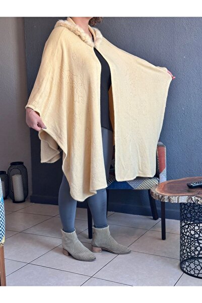 Gönülden Tasarım PAMUKLU KAŞMİR DESENLİ KAPİŞONLU KADIN PANÇO