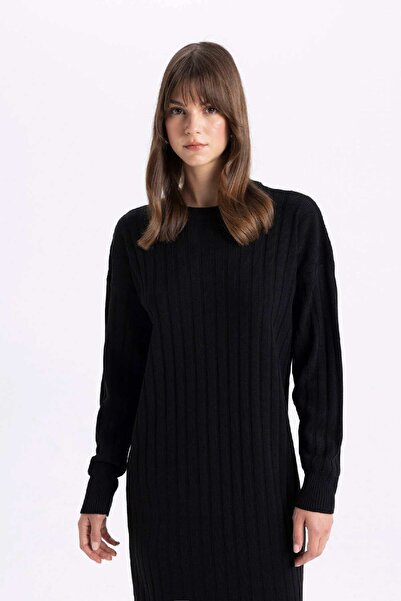 DeFacto Regular Fit Yarım Balıkçı Yaka Basic Düz Uzun Kollu Triko Elbise W0986AZ24WN