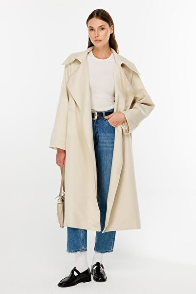 Hooopstore Μπεζ καμπαρντίνα με φαρδύ γιακά