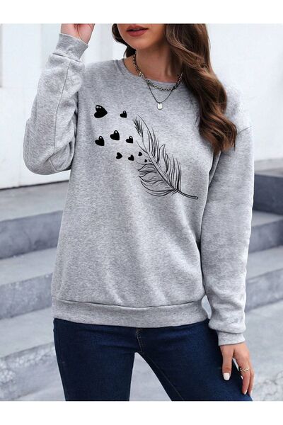 over head oh Siva okrugla kragna ženska majica sa otiskom srca od perja