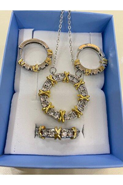 ANGELSS JEWELLERY طقم قلادة وأقراط من حجر الزركون موديل X من Tifanny