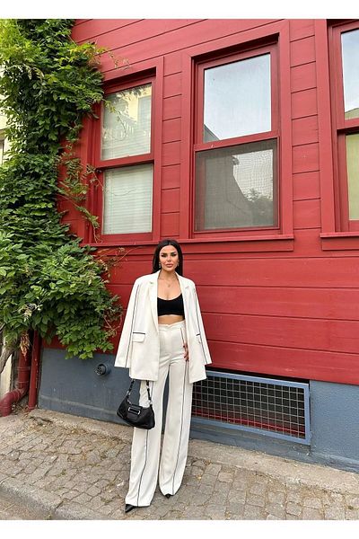 Bella Breeze Női Stripe részletes blézerkabát Palazzo nadrágkosztüm
