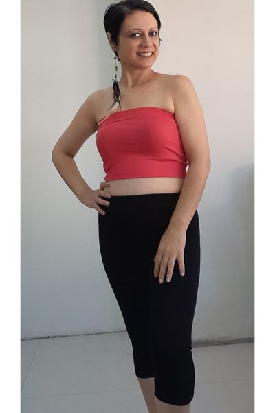 Mertcan Butik Red Combed Cotton Viscose Crop Strapless Badi Athlete T-Shirt