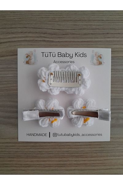 Accessories 3-Piece Daisy Knitted Set, Sister and Sister Combination, Hairless Baby Buckle