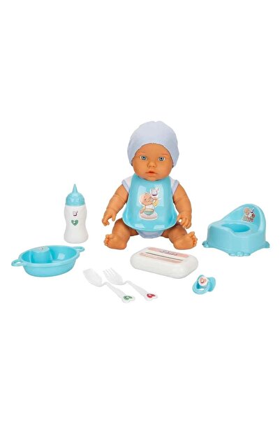 BYCEGU 38239 Ağlayan Gülen Sesli Bakım Zamanı Tuvalet Zamanı Oyuncak Bebek Oyun Seti Mavi