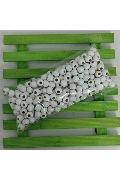 10 mm ahşap boncuk  100 gr (300 adet) BEYAZ