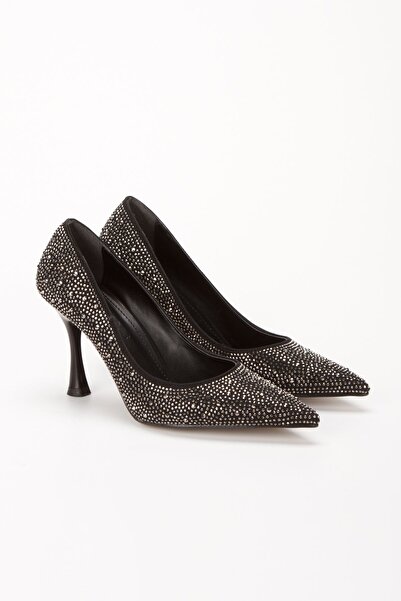 mka mikana Saten Taşlı Sivri Burun İnce Topuklu Kadin Stiletto Ayakkabı