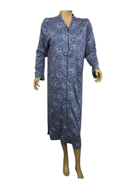 Nena Uzun Kollu Fermuarlı Gecelik-1505-petrol Mavisi