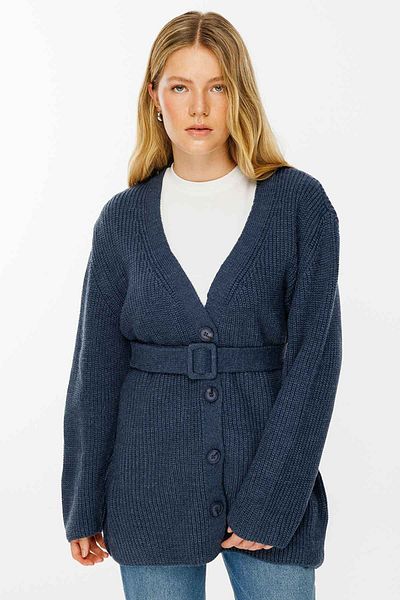 Hooopstore Cardigan Indigo - Cu cataramă și curea