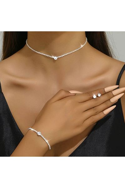 Estilo Lingerie Diamond Look Zircon Stone Elegant Jewelry Set, Gift Jewelry