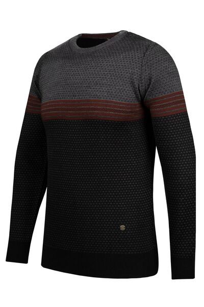 Çizgi Triko Чоловічий трикотажний светр у смужку - комір-стійка, рукави з візерунком, еластичний пояс, сталеве плетіння - Regular Fit 5009C