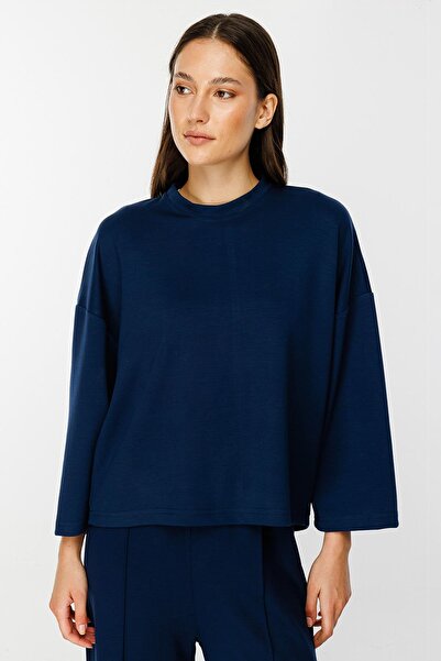 Hooopstore Navy Blue Oversize Long Sleeve T-Shirt