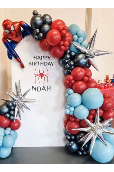 Çemrek Süs Parti مجموعة سلسلة بالونات من الكروم باللون الرمادي والأحمر والأزر...