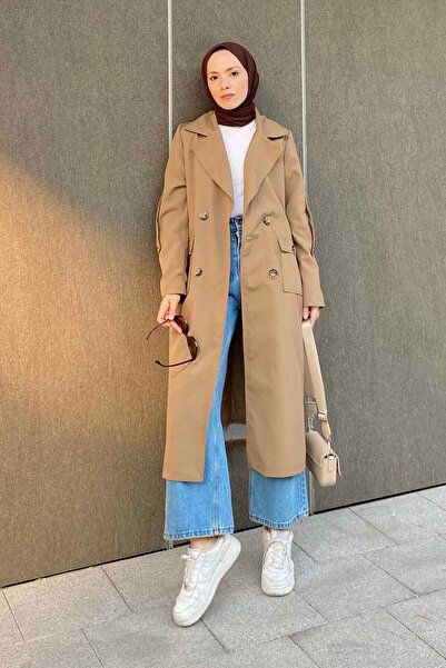 lamelif Παλτό με μπροστινά κουμπιά σε χρώμα χώματος Pelican