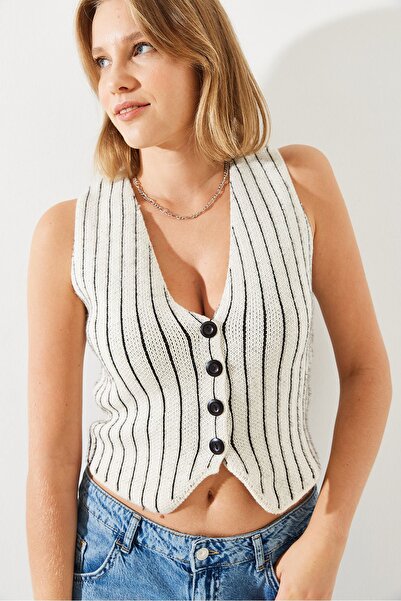 Bianco Lucci Dámská pruhovaná vyvýšená pletená vesta 60251802