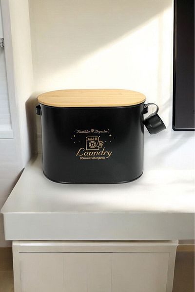 TOPTANFONİ Κουτί αποθήκευσης ταμπλετών Bamboo χωρητικότητας 12 Lt - Μεταλλικός χώρος και απορρυπαντικό σε σκόνη