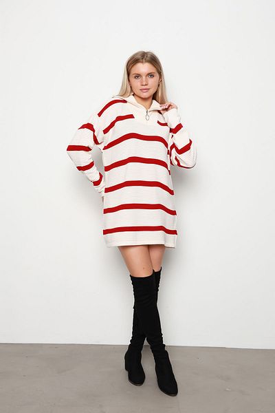 İKLİM LİFE Red Striped Corded Trucker Collar Tunic