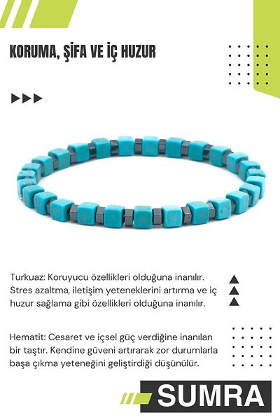 SUMRA Turquoise Cube and Washer Hematite Bracelet - Natural Stone