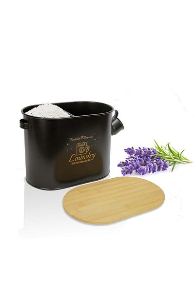 TOPTANFONİ Κουτί αποθήκευσης ταμπλετών Bamboo χωρητικότητας 12 Lt - Μεταλλικός χώρος και απορρυπαντικό σε σκόνη