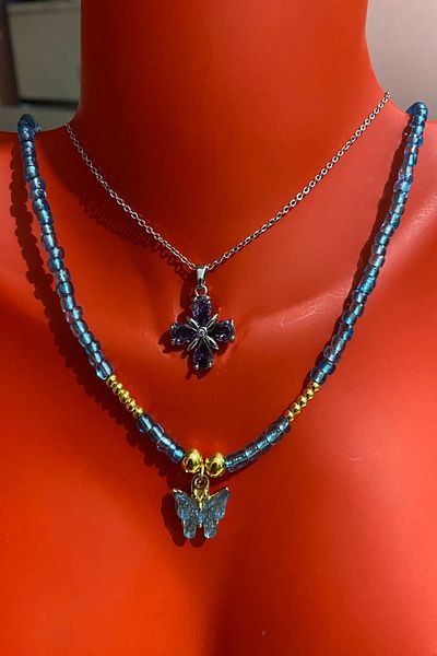 Bourgogne2021 Steel Women's Necklace Set - Floral Pattern, Flower Pattern, 2 Pieces Necklaces