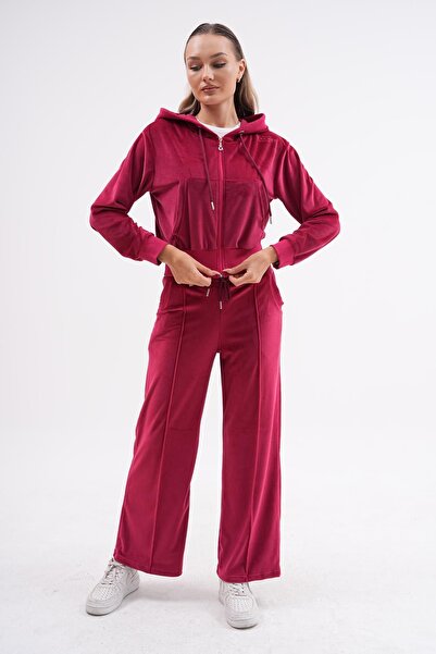WestBound Kadın Soft Kadife Palazzo Paça Forever İkili Takımı BORDO