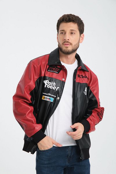 İLKCET MODA Δερμάτινο Oversize Unisex College Jacket