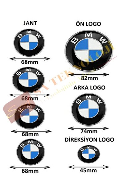 SATECHNOLOGY Logo Seti  bmw için mavi beyaz Kaput-bagaj-jant-direksiyon (mavi...