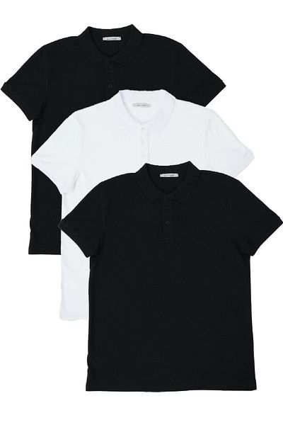 Polo State Ανδρικό μπλουζάκι Polo Neck Regular Fit 3 τεμαχίων Μαύρο-Μαύρο-Λευκό
