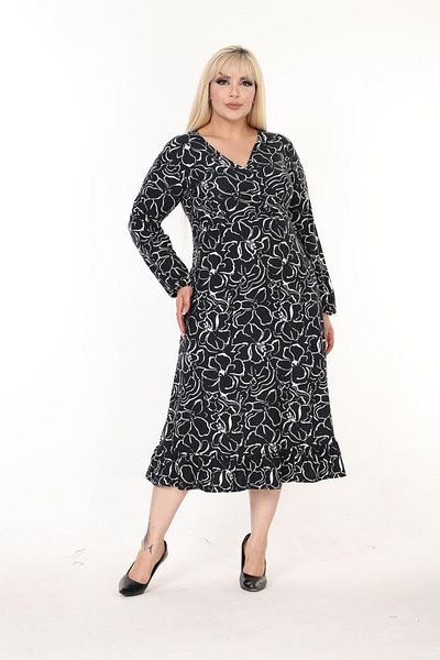 mami butik Plus Size Zipparali Double Breasted Long Sleeve Skirt with Ruffle Seasonal Dress